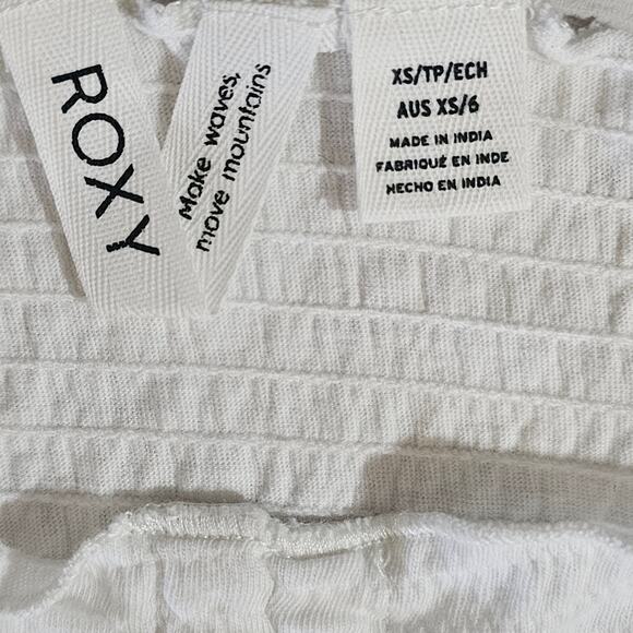 ROXY White Milkmaid Ruched Crop Top Puff Sleeve XS Cottagecore - Picture 4 of 8